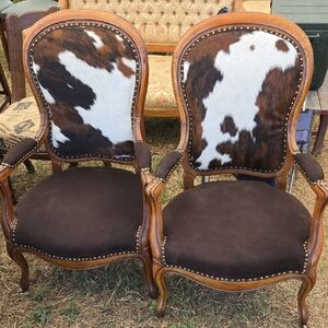 Cowhide Accent Chairs with Wooden Frame